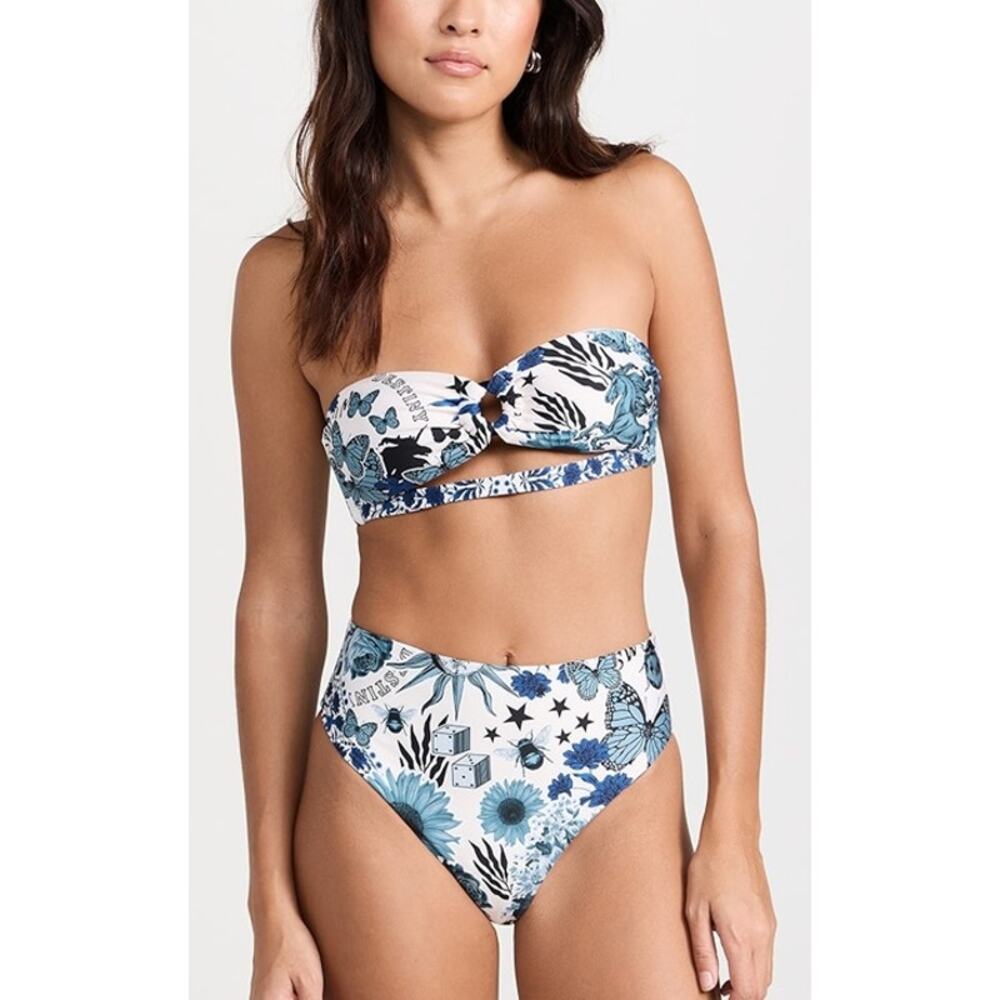 Agua Bendita Swimwear Bikini Set Darya Embellished Top and Bottom Size S NWT